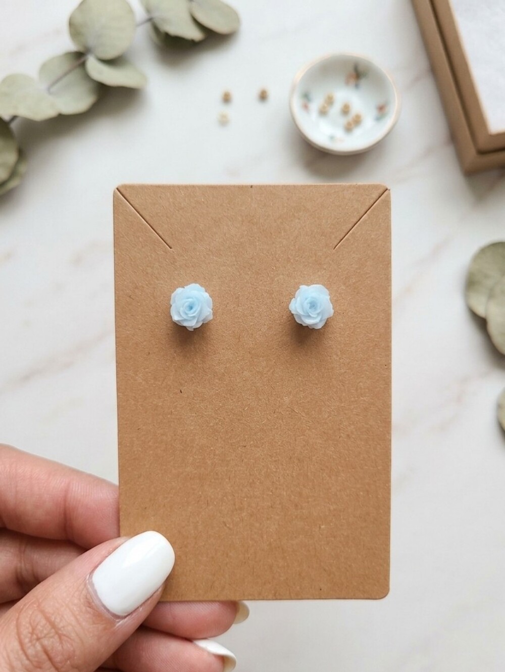 Delicate Light Blue Rose Stud Earrings - Women Jewelry